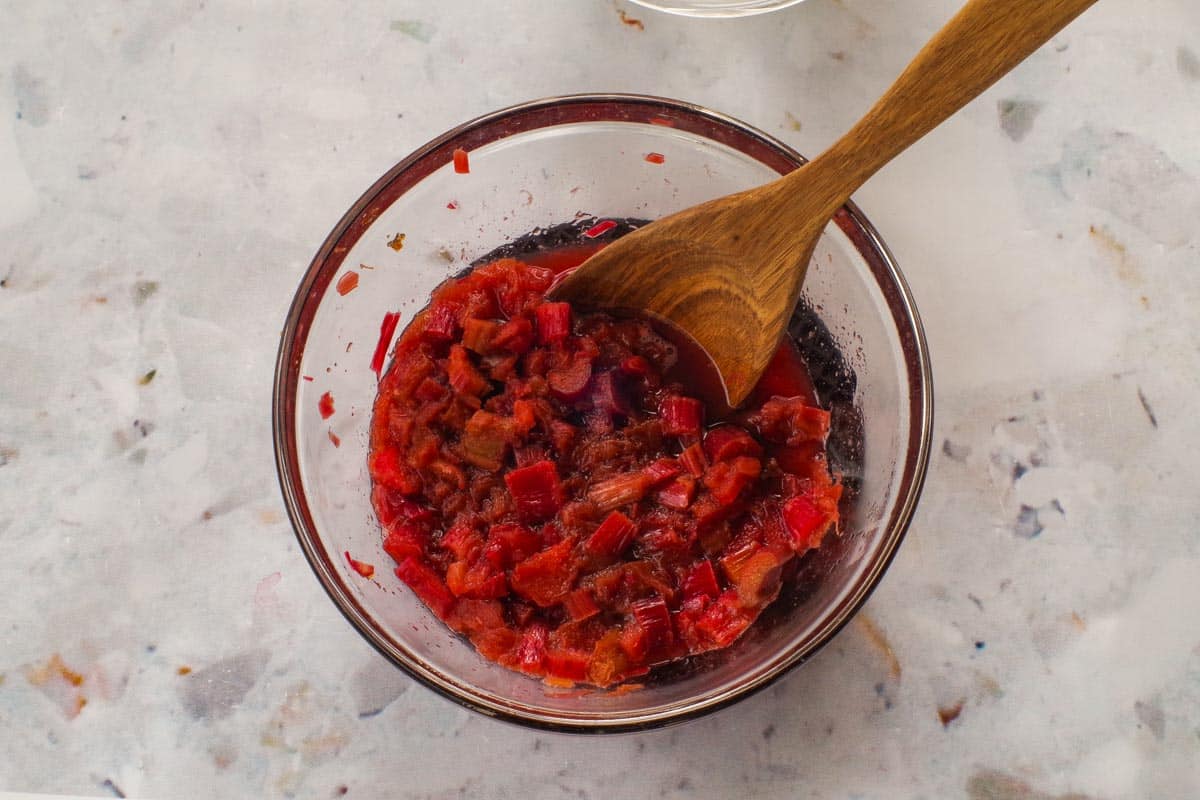 Rhubarb mixture microwaved for 4 minutes.
