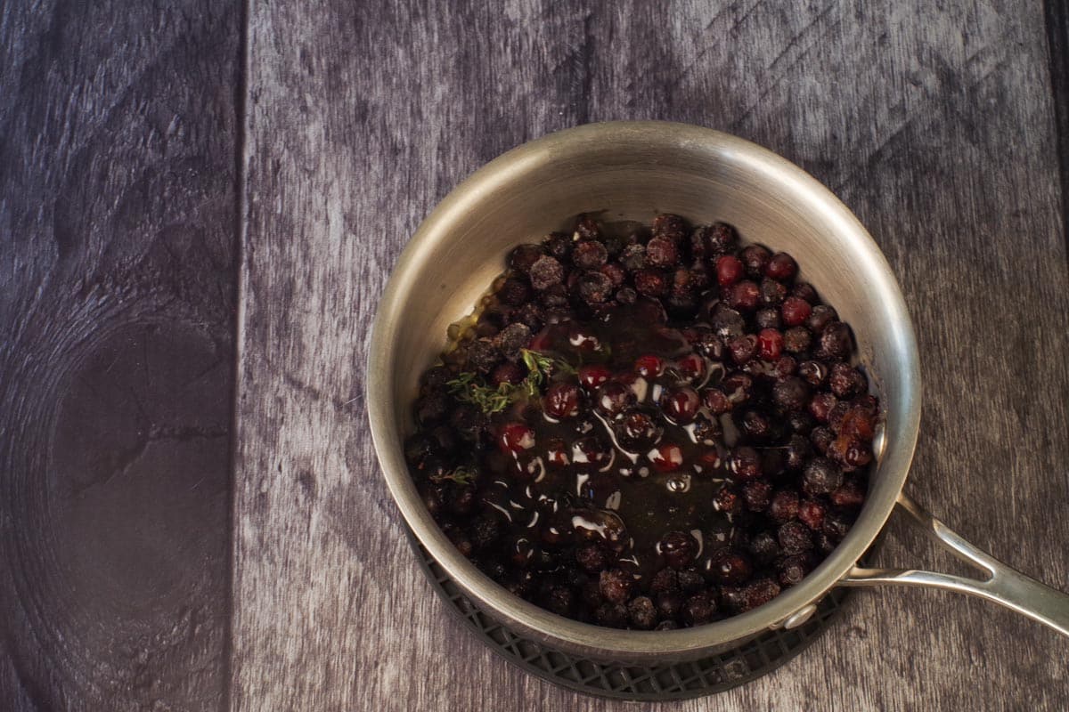 Berries mixed with all other ingredients except almond extract and cornstarch water, in small saucepan.