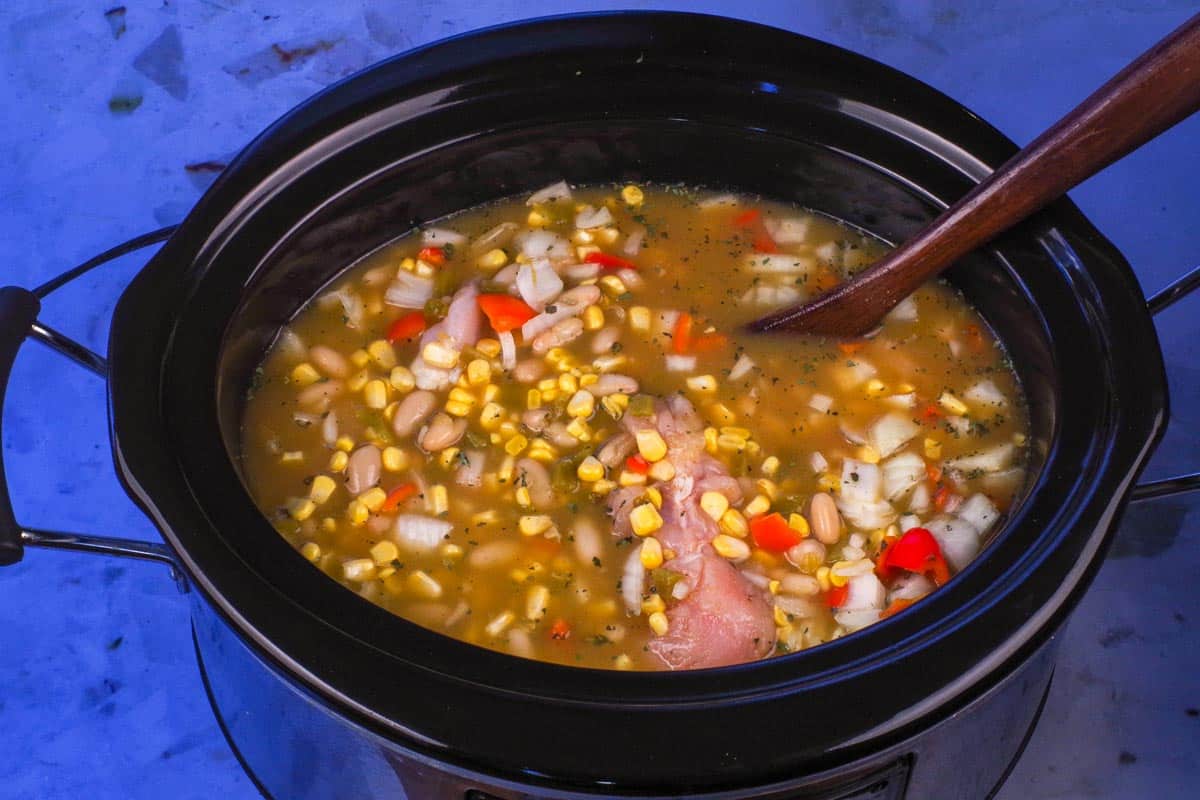 Everything mixed together in crockpot.