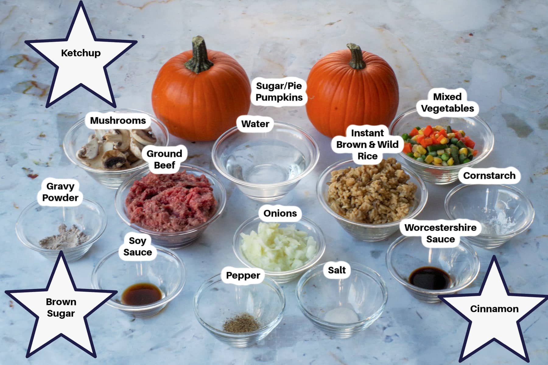 Ingredients needed for Slow Cooker Dinner in a Pumpkin